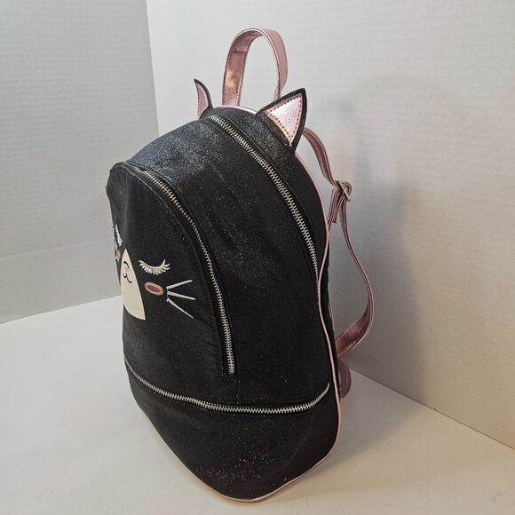 Under One Sky Accessories Black Glitter Kitty Cat Face Pink Straps Backpack Bag main image 11